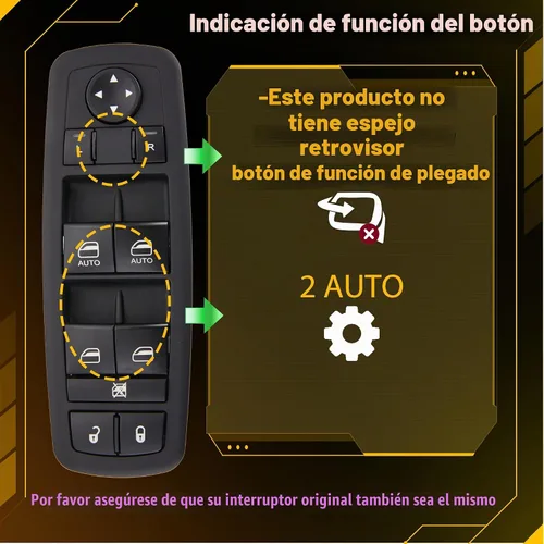 Vista 2 de Interruptor principal de ventana eléctrica. 11 pines de metal. Compatible con Jeep Grand Cherokee 2011, 2012, 2013, 2014. Dodge Durango.