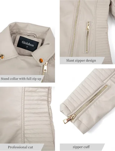 Vista 5 de Giolshon - Chaqueta corta estilo casual de piel sintética para mujer, abrigo para primavera, otoño e invierno
