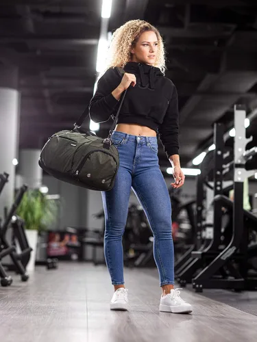 Vista 5 de Fitgriff Bolsa de gimnasio para hombres y mujeres con compartimento para zapatos y artículos húmedos, bolsa de lona para viajes, deportes, fitness