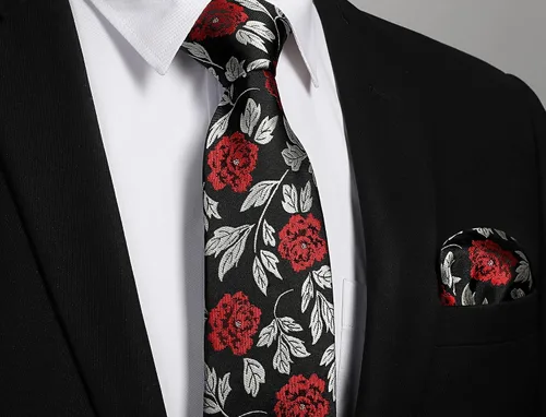 Vista 163 de Corbatas florales tejidas clásicas para hombre, corbata cuadrada de bolsillo, corbatas formales para hombres, boda con pañuelo