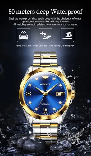Vista 6 de OUPINKE Relojes mecánicos originales para hombres de lujo dorado con diamantes reales de zafiro de cristal números romanos vestido de negocios