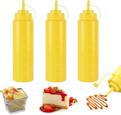 Vista 12 de Botellas de plástico de 3 colores de 12 onzas, botellas para apretar condimentos, botella multiusos para salsa de tomate, aceite, mermelada, salsa