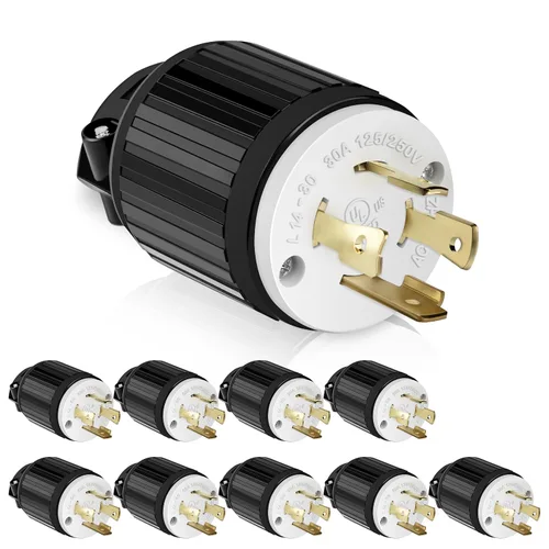 Vista 10 de ENERLITES NEMA L14-30R - Conector de bloqueo para generador, enchufe hembra de bloqueo giratorio, 30 amperios, 125/250 voltios, 3 polos, conexión a