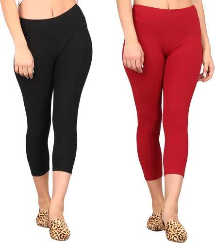 Vista 30 de Lildy - Leggings súper suaves lisas e impresas para mujer, elásticas sin transparencias Rayas negras y rojas/paquete de dos negras