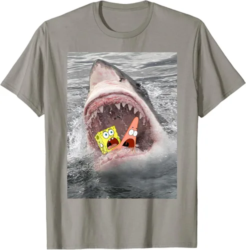 Vista 22 de Camiseta divertida de Bob Esponja con diseño de tiburón y ataque de tiburón para hombres y mujeres Negro