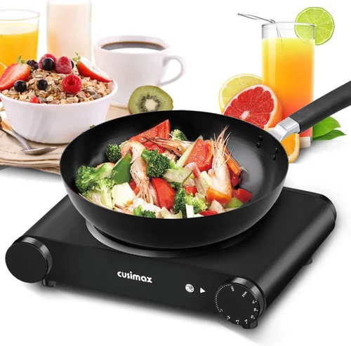 Vista 8 de CUSIMAX estufa eléctrica portátil, 1200 W, infrarroja, una hornilla, se calienta en segundos, 7 pulgadas de vidrio cerámico, para dormitorio