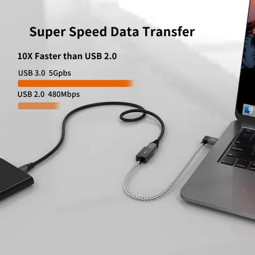 Vista 2 de CableCreation Cable de extensión USB 3.0 corto de 1 pie, cable extensor USB macho a hembra en ángulo izquierdo, USB 3.0 de 90 grados para VR