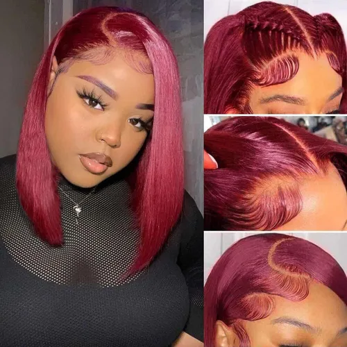 Vista 18 de Peluca Bob de encaje frontal de Superfect, cabello humano de 10 pulgadas, 13x4 ondas profundas rizadas, pelucas frontales transparentes