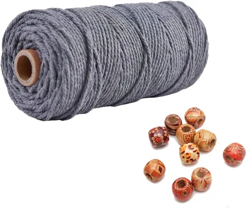 Vista 16 de Cordón de macramé beige de 0.078 pulgadas x 220 yardas, cuerda de algodón torcido de 4 hebras natural para colgar en la pared, manualidades, cordel