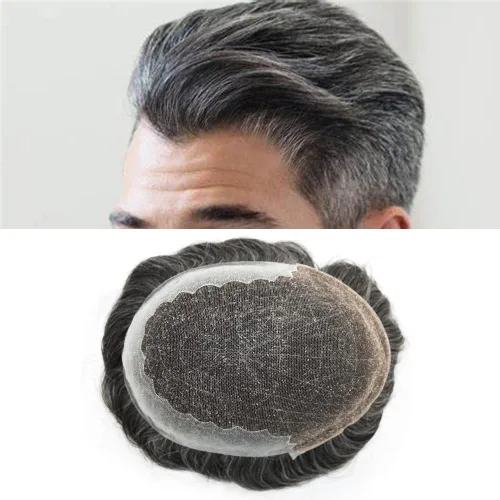 Vista 52 de Toupee para hombres pieza de pelo suave suizo encaje real sistema de cabello humano reemplazo blanqueado nudo mens tupé sistema de pelo para hombres