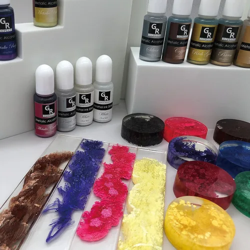 Vista 8 de Juego de tinta de alcohol metálico, 16 colores metálicos a base de alcohol para arte de resina, arte fluido, manualidades de resina, placa de Petri