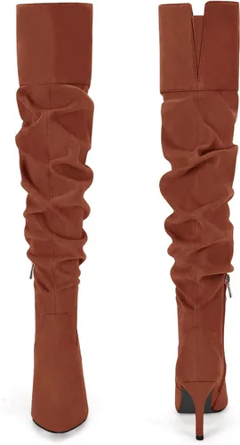 Vista 6 de Coutgo Botas por encima de la rodilla para mujer, con puntera alta hasta el muslo, tacón alto, estilo holgado, tacón alto, largo, sexy, zapatos