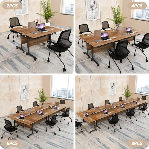 Vista 6 de Mesa de conferencias plegable, mesas de sala de conferencias con ruedas, mesa rectangular grande y plegable para reuniones de 6 a 12 personas, mesa