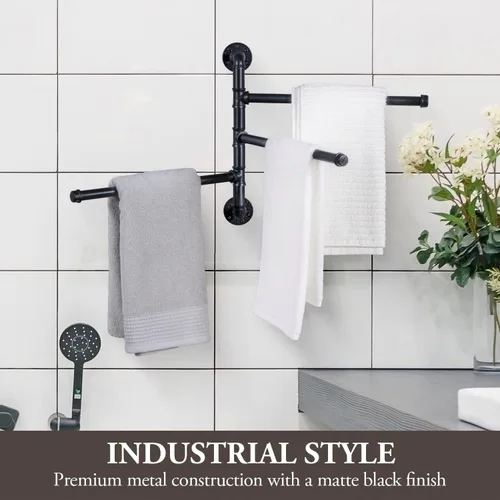 Vista 2 de MyGift Toallero giratorio de 3 niveles, barra de toalla de baño de baño montada en la pared, soporte para toalla de mano colgante, diseño de tubería