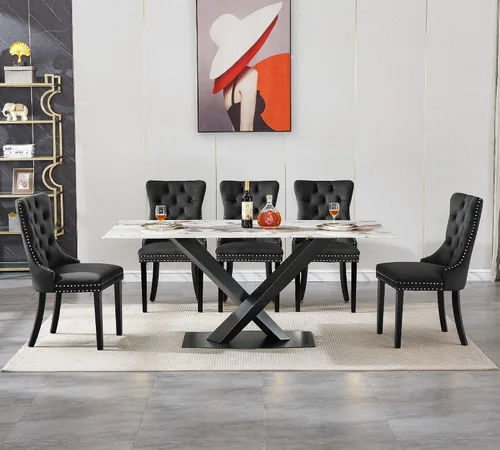 Vista 7 de Mesa de comedor moderna para mesas de cocina y comedor de mármol blanco de 70 pulgadas, mesa de comedor rectangular moderna con mesa de mármol