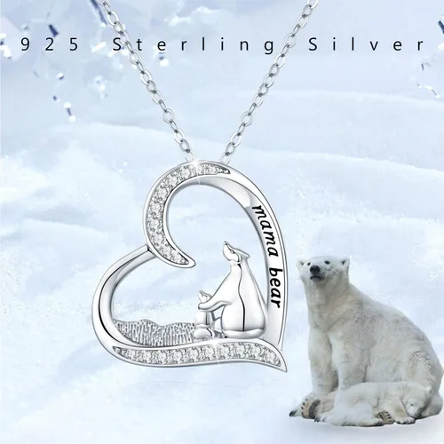 Vista 6 de JUSTKIDSTOY Collar de plata de ley con colgante de mamá oso para mamá recién nacida, abuela, mujer