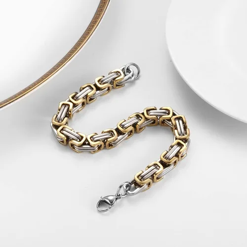 Vista 2 de JQWL Flat Byzantine Bracelet 8mm Wide Stainless Steel Punk Cool Link Bracelet Chunky Heavy Chain Fashion Curb Cuban Chain Bracelet for Men Women