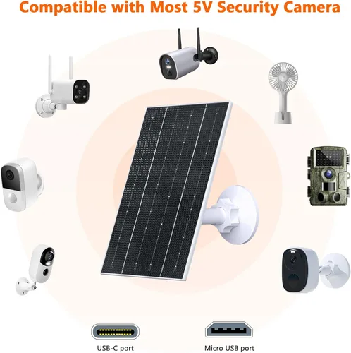 Vista 3 de Zivif Panel solar para cámara al aire libre, cargador de panel solar USB de 5 V compatible con cámara de batería recargable, cable de 9.8 pies, IP66