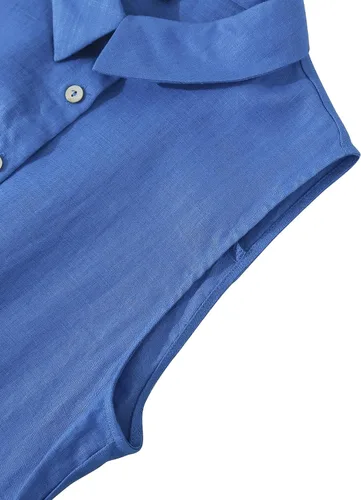 Vista 3 de Amazhiyu Vestidos midi de lino puro con botones para mujer, con bolsillos y cinturón