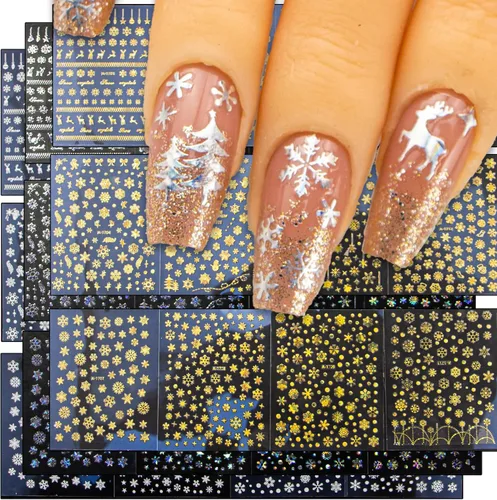 Vista 9 de 30 hojas de calcomanías de arte de uñas doradas, autoadhesivas 3D, calcomanías de diseño de uñas, gotas de agua, línea de flores, estrellas