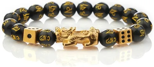 Vista 2 de Pulsera de Dragón de doble cabeza dorada de Buda & Karma – Riqueza, Fuerza y Protección