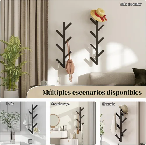 Vista 8 de Vlush Perchero de Metal para Montar en la Pared con 6 Ganchos, Perchero de Ropa Moderno y Minimalista, Perchero Vertical para Colgar Ropa
