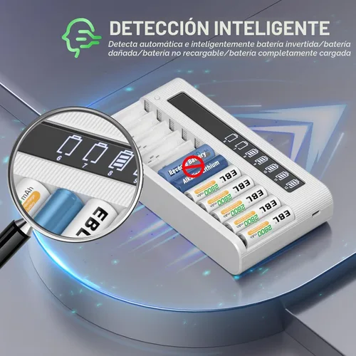 Vista 5 de EBL Cargador de batería AA AAA Cargador LCD independiente de 12 bahías