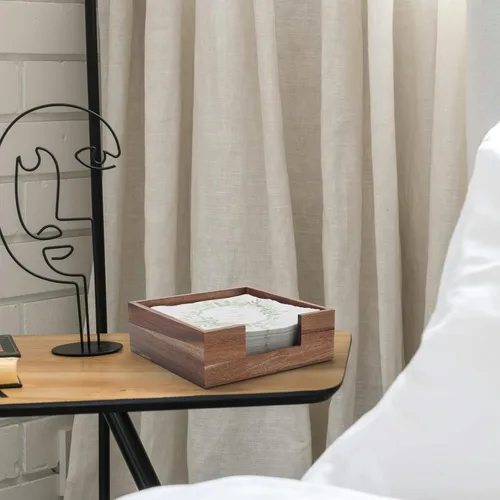 Vista 4 de Servilletero de madera cuadrado, soporte plano para servilletas, bandeja de madera para servilletas de almuerzo para cocina y baño