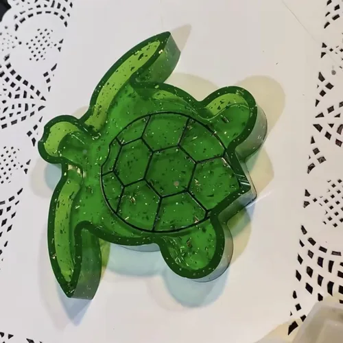 Vista 2 de Molde epoxi con forma de tortuga para cenicero, molde de silicona de fundición de resina para bricolaje, diseño de conchas de tortuga, 7 x 6 x 1