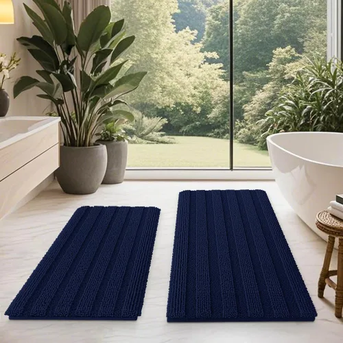 Vista 83 de ACCUMTEK - Juego de alfombras de baño a rayas beige de 3 piezas, ultrasuaves, antideslizantes de chenilla, alfombras de baño mullidas y absorbentes