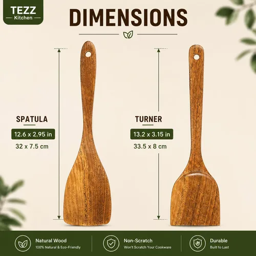 Vista 8 de Espátulas de madera, 2 piezas de utensilios de cocina de madera de acacia natural para sartén antiadherente, herramienta de cocina, espátula
