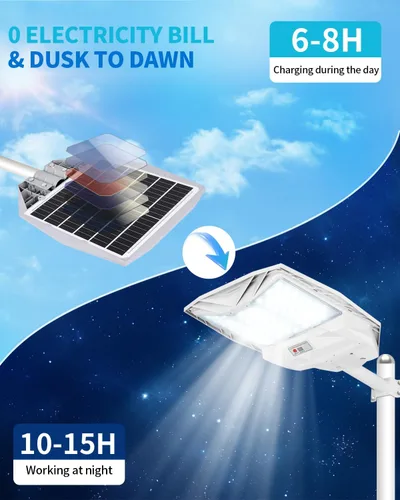 Vista 13 de Farola solar para exteriores, sensor de movimiento, del atardecer al