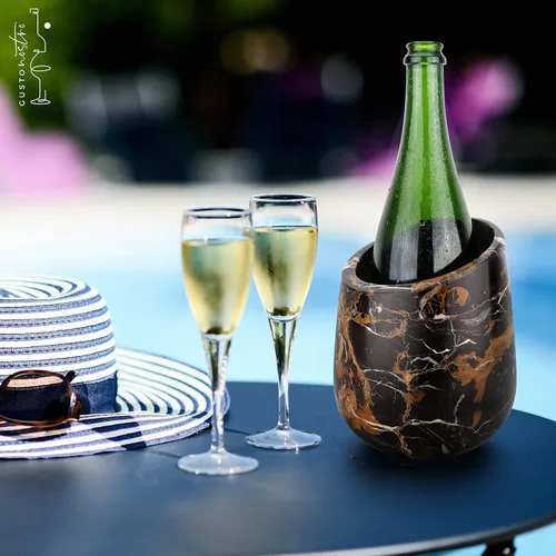 Vista 7 de Gusto Nostro Cubo enfriador de vino de mármol, enfriador de botellas de vino de 25.4 fl oz y enfriador de champán para fiesta, cocina, decoración