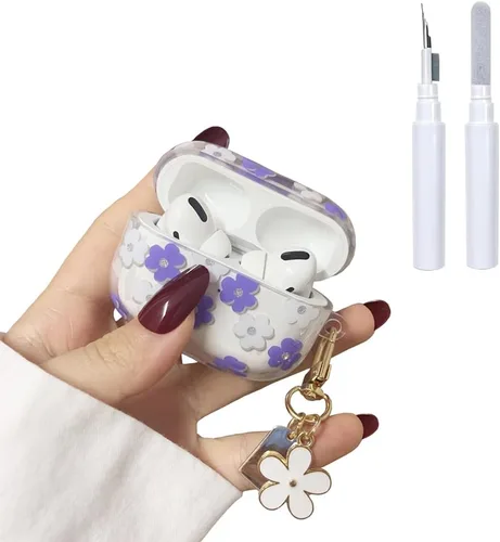 Vista 13 de Funda protectora para AirPods Pro de 1ª generación con llavero, bonita funda protectora para auriculares con flores negras y flores, TPU suave
