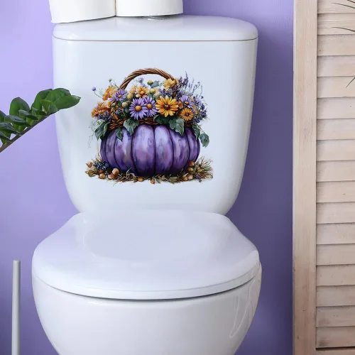 Vista 9 de Calavera de Halloween con calcomanías de arce autoadhesivas para inodoro, baño, pared, decoración del hogar, extraíble, sin residuos, 2