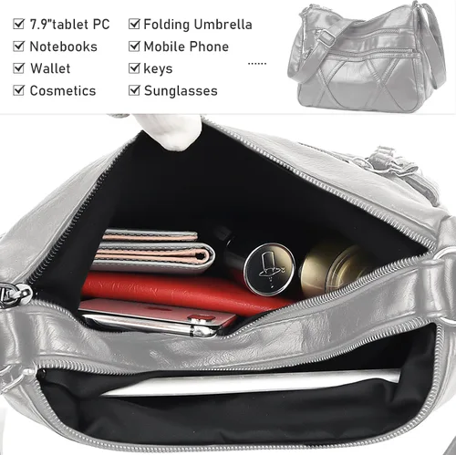 Vista 6 de Bolso cruzado para mujer, bolso de hombro ligero para mujer, de piel sintética, bolso de mensajero con múltiples bolsillos