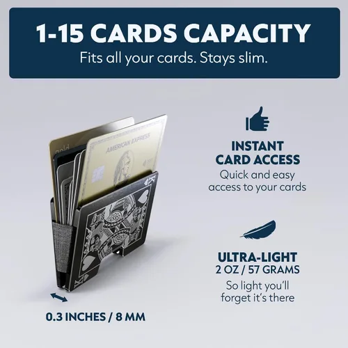 Vista 3 de Cartera de aluminio impresa 2.5D para hombres: clip delgado para dinero y tarjetero con barniz selectivo táctil. Bloqueo RFID mejorado, compacto