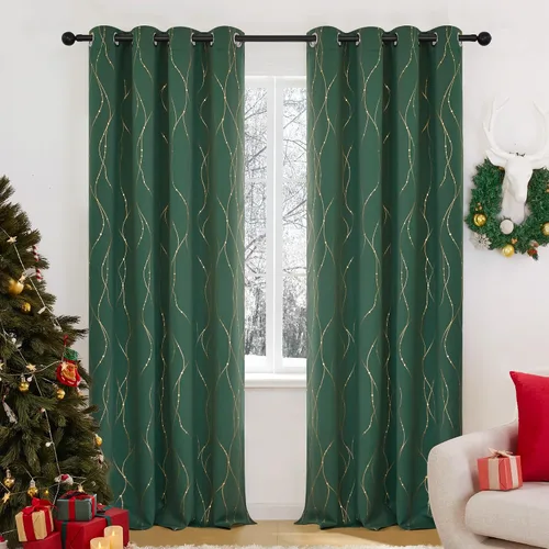 Vista 28 de Deconovo - Cortinas opacas con diseño dorado estampado y ojales, negro, de 42 pulgadas de ancho x 45 pulgadas de largo