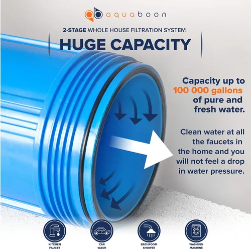 Vista 6 de Aquaboon Sistema de filtro de agua de 2 etapas para toda la casa con cartuchos de filtro de agua de 10 x 4.5 Reduce sedimentos y olores