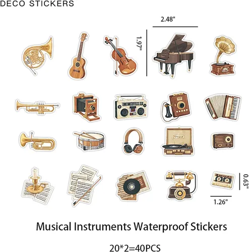 Vista 5 de Doraking 40PCS Instrumentos Musicales Piano Guitarra Pegatinas
