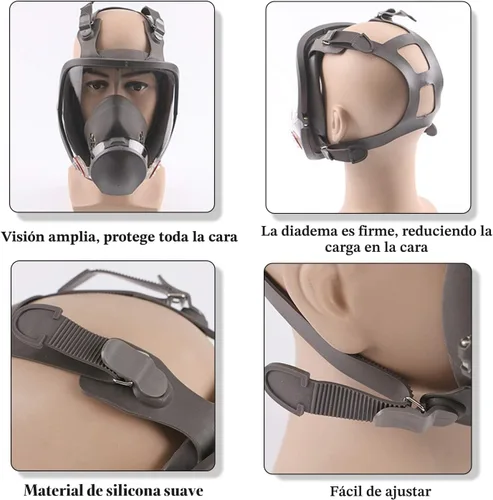 Vista 5 de Respirador de cara completa reutilizable, respirador de vapor orgánico compatible con filtro de partículas, protección para pintura, pulido a