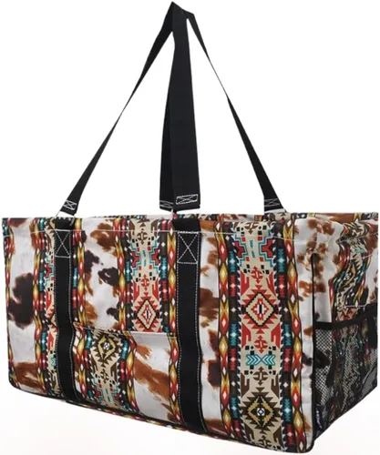Vista 10 de NGIL Bolsa de comestibles reutilizable extra grande plegable de gran tamaño para comestibles, almacenamiento, picnic, playa, Estampado de vaca