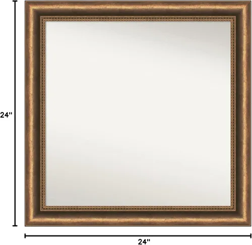 Vista 6 de Amanti Art Espejo de baño de bronce para sobre fregadero, 24 x 24 pulgadas, espejo de tocador cuadrado estrecho de bronce Manhattan, marco de madera