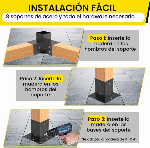 Vista 4 de [Usado] Soportes para Pérgola 4x4Woodworks Kit de Pérgola Modular Moderno para Exteriores Kit de Herrajes DIY Kit de Soporte de Madera Elevado