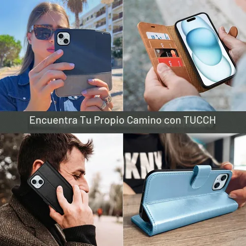 Vista 9 de TUCCH Funda tipo cartera para iPhone 15 Plus (6.7") 2023, 4 tarjeteros, color negro