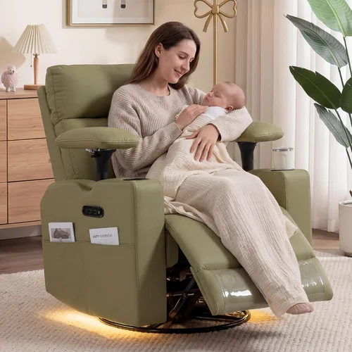 Vista 11 de FiveWillowise Silla mecedora eléctrica para guardería con reposabrazos Gris claro