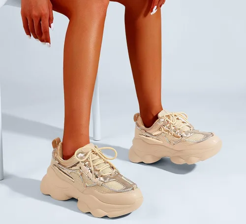 Vista 7 de LUCKY STEP Zapatos deportivos gruesos de los años 90 para mujer, con plataforma de cuerda con diamantes de imitación brillantes, casuales, gruesos
