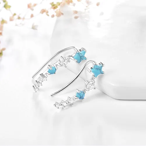 Vista 2 de Dreamboat Aretes de trepadores de orejas de estrella para mujeres y niñas, aretes de plata de ley, aretes envolventes de piedra lunaágata musgoópalo