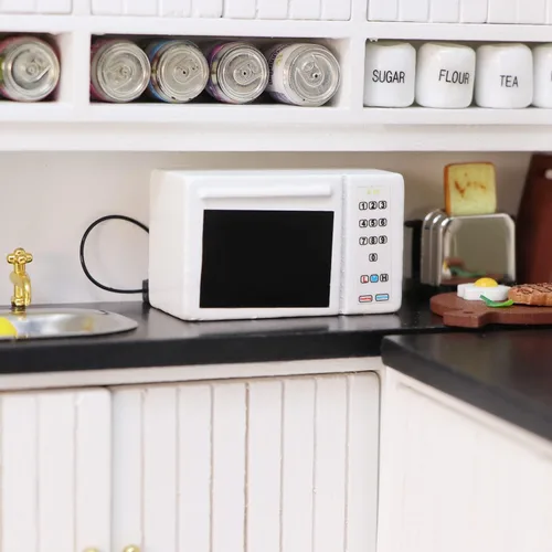 Vista 3 de Accesorios en miniatura para casa de muñecas, horno microondas, mini cocina, mueble, electrodoméstico, modelo de casa en miniatura 1:12, decoración