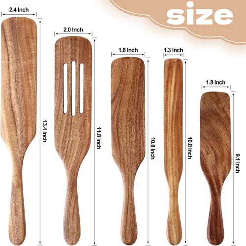 Vista 3 de Kit de 5 cucharas de madera para cocinar duradero de madera de acacia, herramientas y utensilios de cocina de mango largo para utensilios de cocina